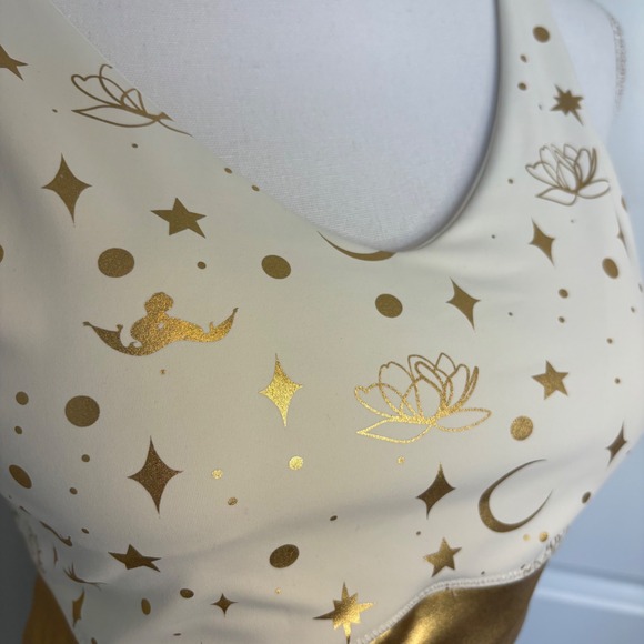 Disney Jasmine Gold Foil Celestial Lotus Sports Bra Cream Gold Medium - Picture 2 of 4